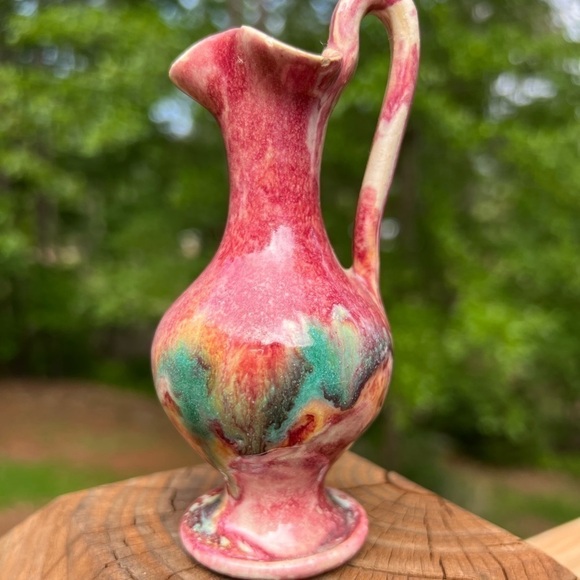 Drip Glaze Arts Crafts Clay Pottery Mini Pitcher Bud Vase 4in Handmade Artisan - Picture 5 of 9